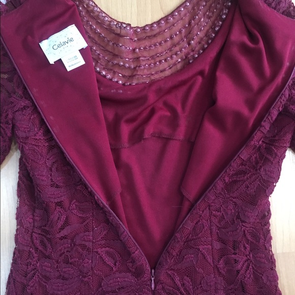 Burgundy lace lined dress size M - Picture 3 of 10